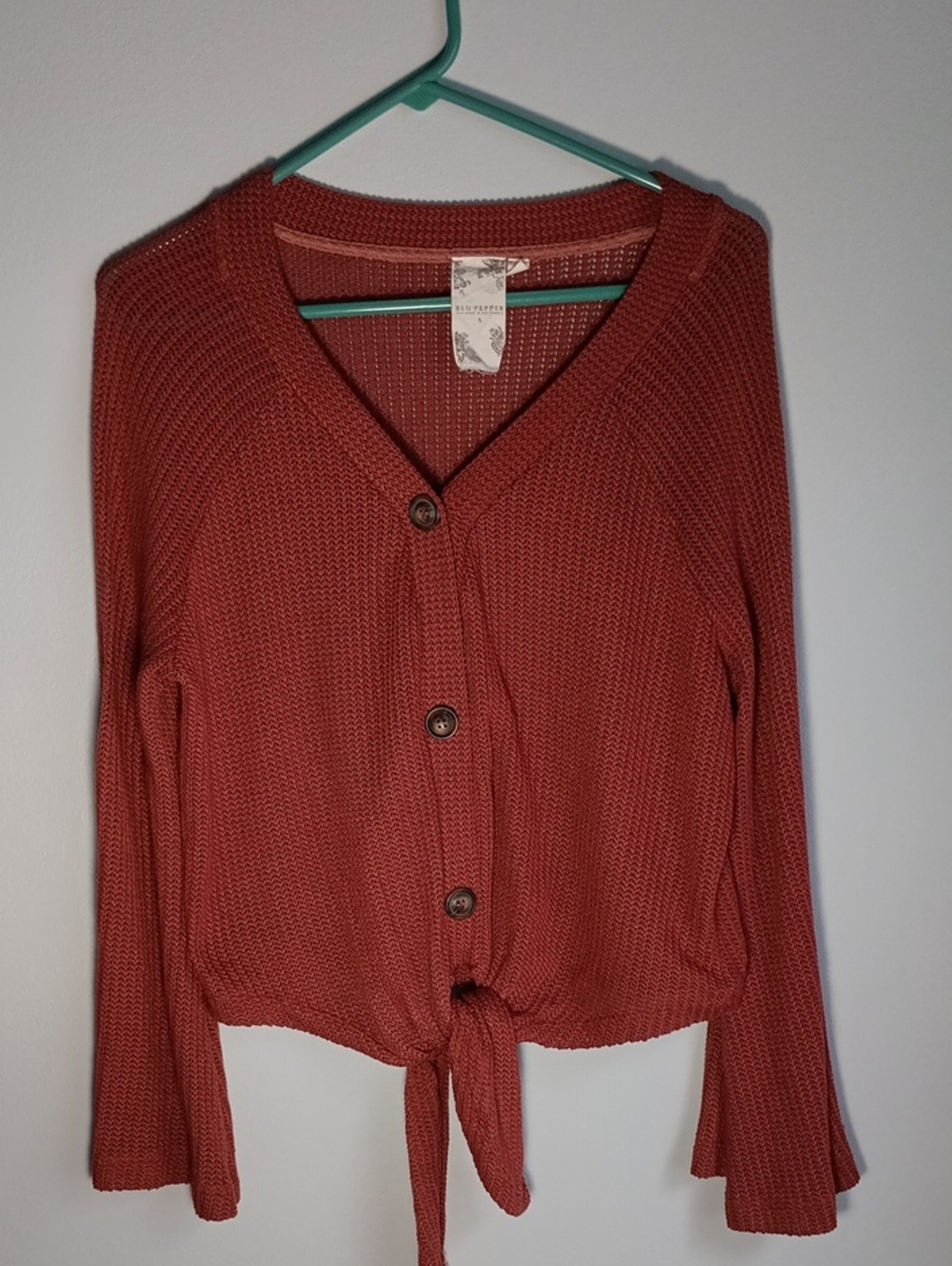 Blu Pepper Rust Tie-Front Knit Cardigan